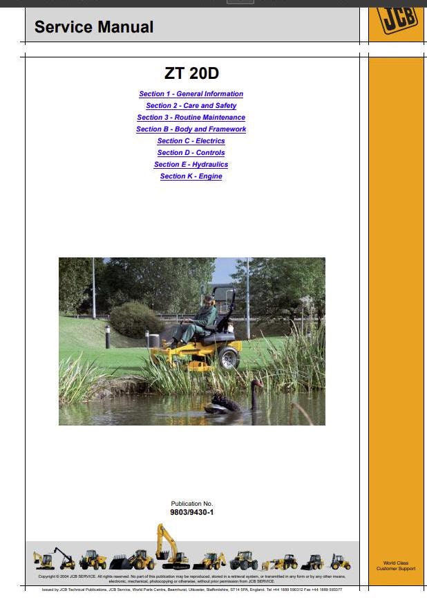 JCB ZT20D Lawn Mower Tractor Service Manual Download PDF