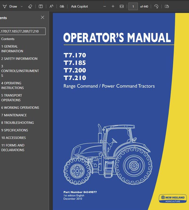 Manuel D'atelier Concessionnaire NEW HOLLAND T7.170 à T7.210 - Manuel De Réparation Tracteur