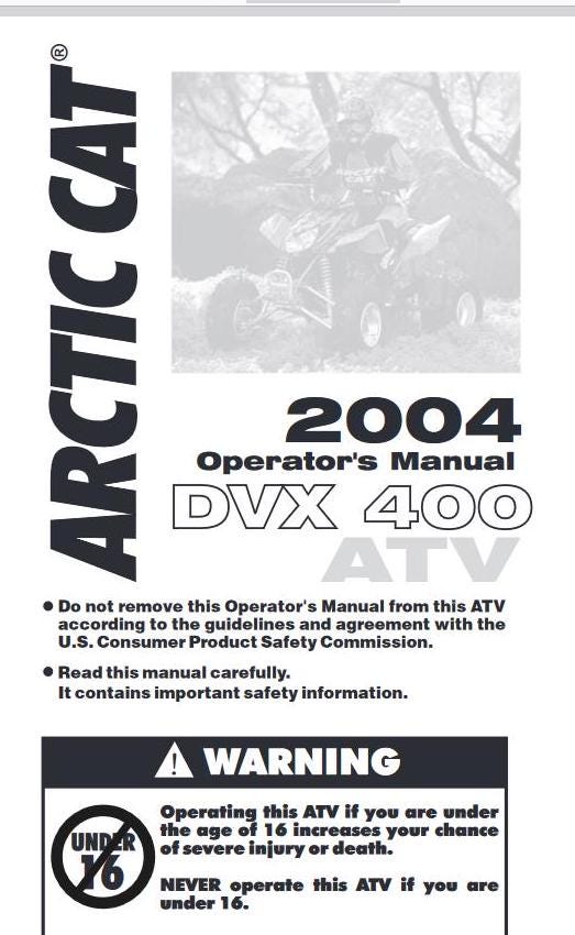 2004 DVX 400 Arctic Cat ATV Service / Operators / Wiring Manuals