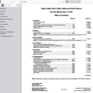 Case CX50, CX60, CX70, CX80, CX90, CX100 Tractors Service Shop Repair Manual pdf Download