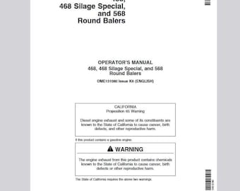 Owners Manual 468 Silage Special, 568 John Deere Round Balers Operators Manual 468ss PDF Download