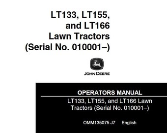 Operators - LT133 LT155 LT166 Lawn Tractors John Deere Owners Users Operations Manual PDF Download