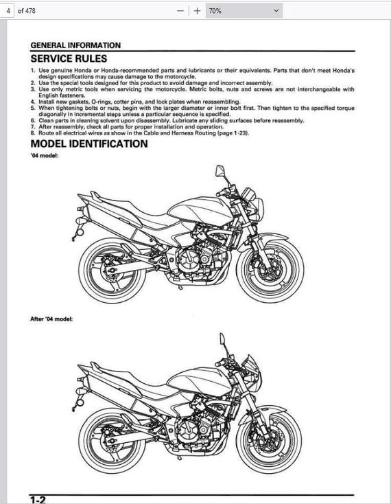 Honda Hornet CB600F 2003-2006 Service Repair Manual Pdf Download