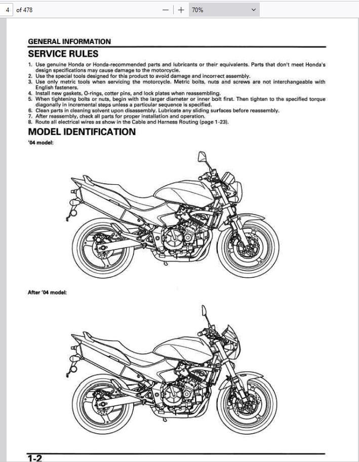 Honda Hornet CB600F 2003-2006 Service Repair Manual Pdf Download