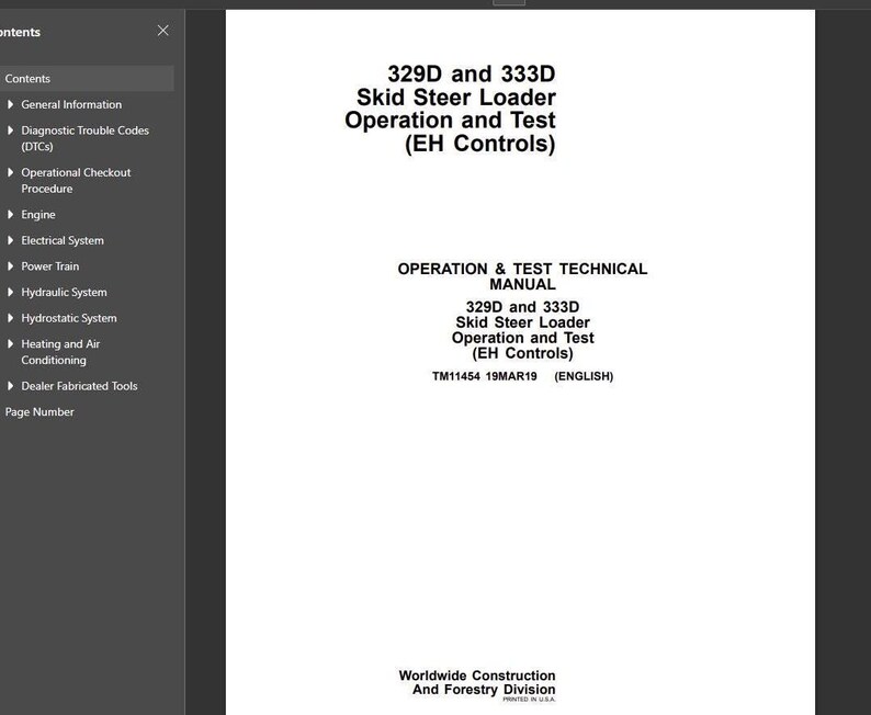 329D, 333D Skid Steer Loader Operations and Test Technical Manual ...