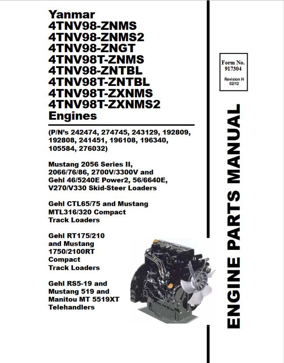 Parts - 4TNV98 4TNV98T Engine Part Catalog Yanmar Mustang Gehl Manitou ...