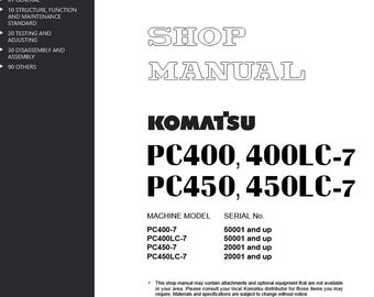Komatsu PC400-7, PC400LC-7, PC450-7, PC450LC-7 Shop Manual Excavator PDF Download Service Repair