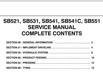 Case SB521, SB531, SB541, SB541C, SB551 Square Balers Service Shop Repair Manual pdf Download