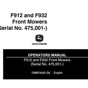 Owners - F912 F932 Front Mowers John Deere Operators Users Operations Manual PDF Download