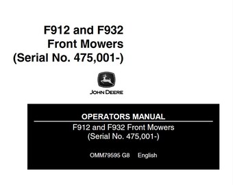 Owners - F912 F932 Front Mowers John Deere Operators Users Operations Manual PDF Download