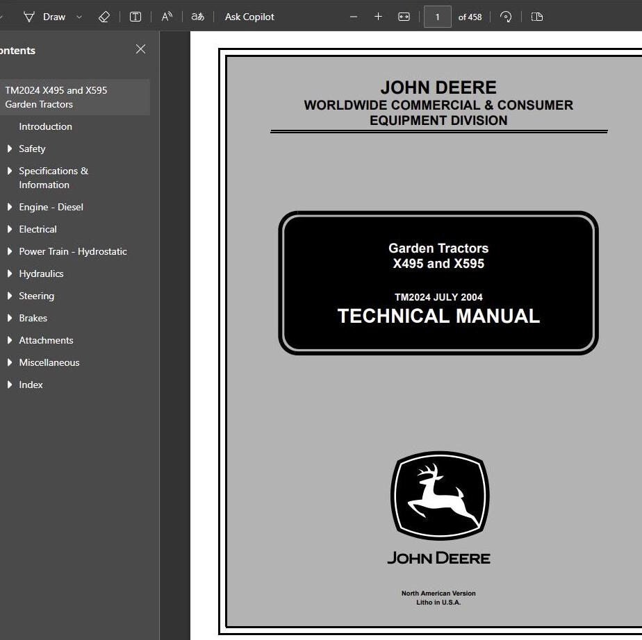 X495 X595 Garden Tractors Repair Technical Manual TM2024 PDF - Etsy
