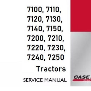 May include: A service manual for Case IH tractors. The cover is white with a red stripe at the top and a gray stripe below. The text includes tractor model numbers and the Case IH Agriculture logo.