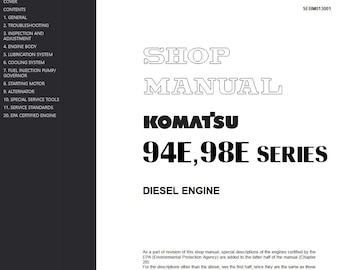 Komatsu 94E, 98E Series Diesel Engine Shop Manual PDF Download Service and Repair