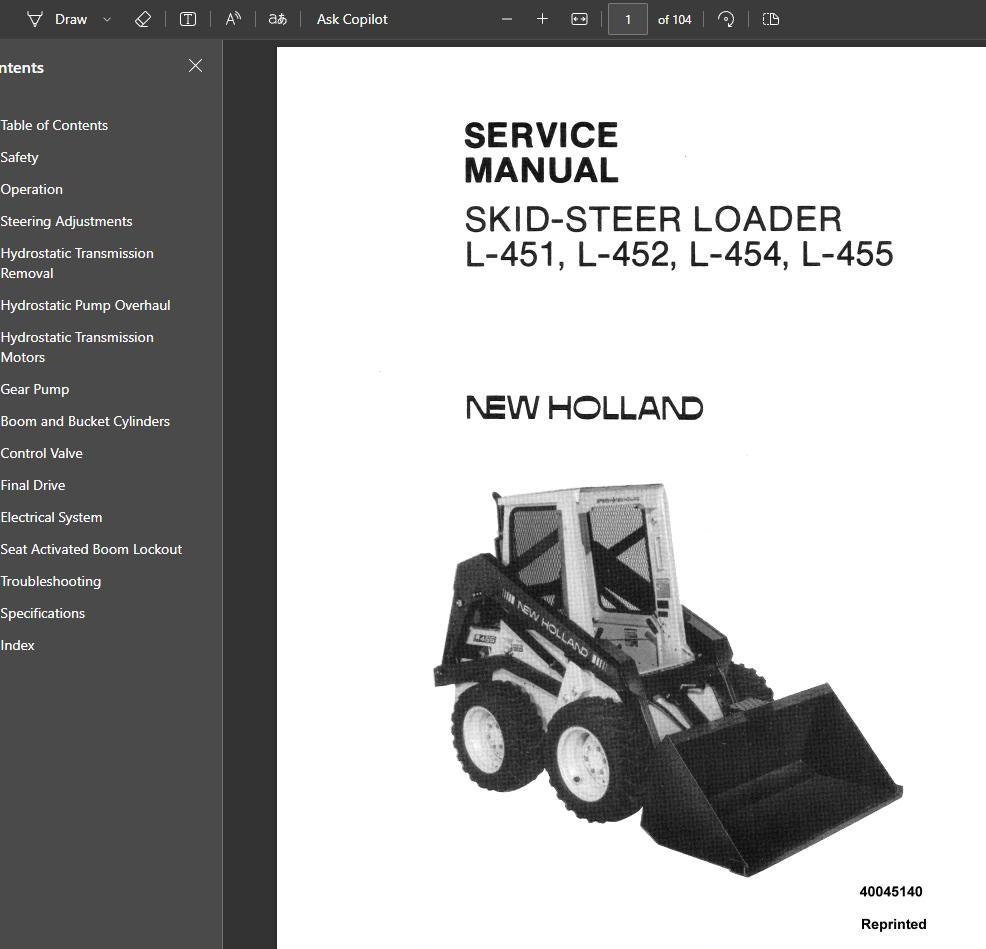 New Holland L451 L452 L454 L455 Skid-Steer Loader Service Repair Shop Manual – Heavy Duty Print