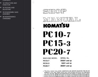 Komatsu PC10-7, PC15-3, PC20-7 Shop Manual Excavator PDF Download Service Repair