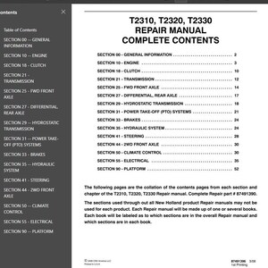 New Holland T2310 T2320 T2330 Tractors Service Repair Manual PDF Download
