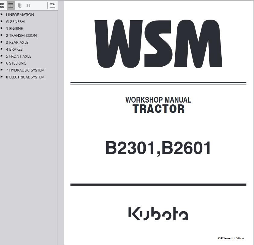 WSM - B2301 B2601 for Kubota Tractor Service Repair Workshop