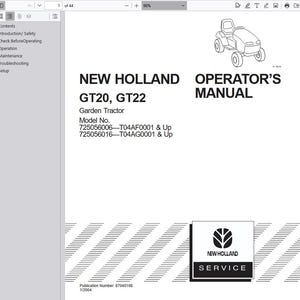 Operators - GT20, GT22 Garden Tractors New Holland Owners Operation Maintenance Manual PDF Download