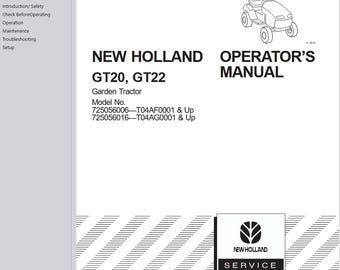 Operators - GT20, GT22 Garden Tractors New Holland Owners Operation Maintenance Manual PDF Download