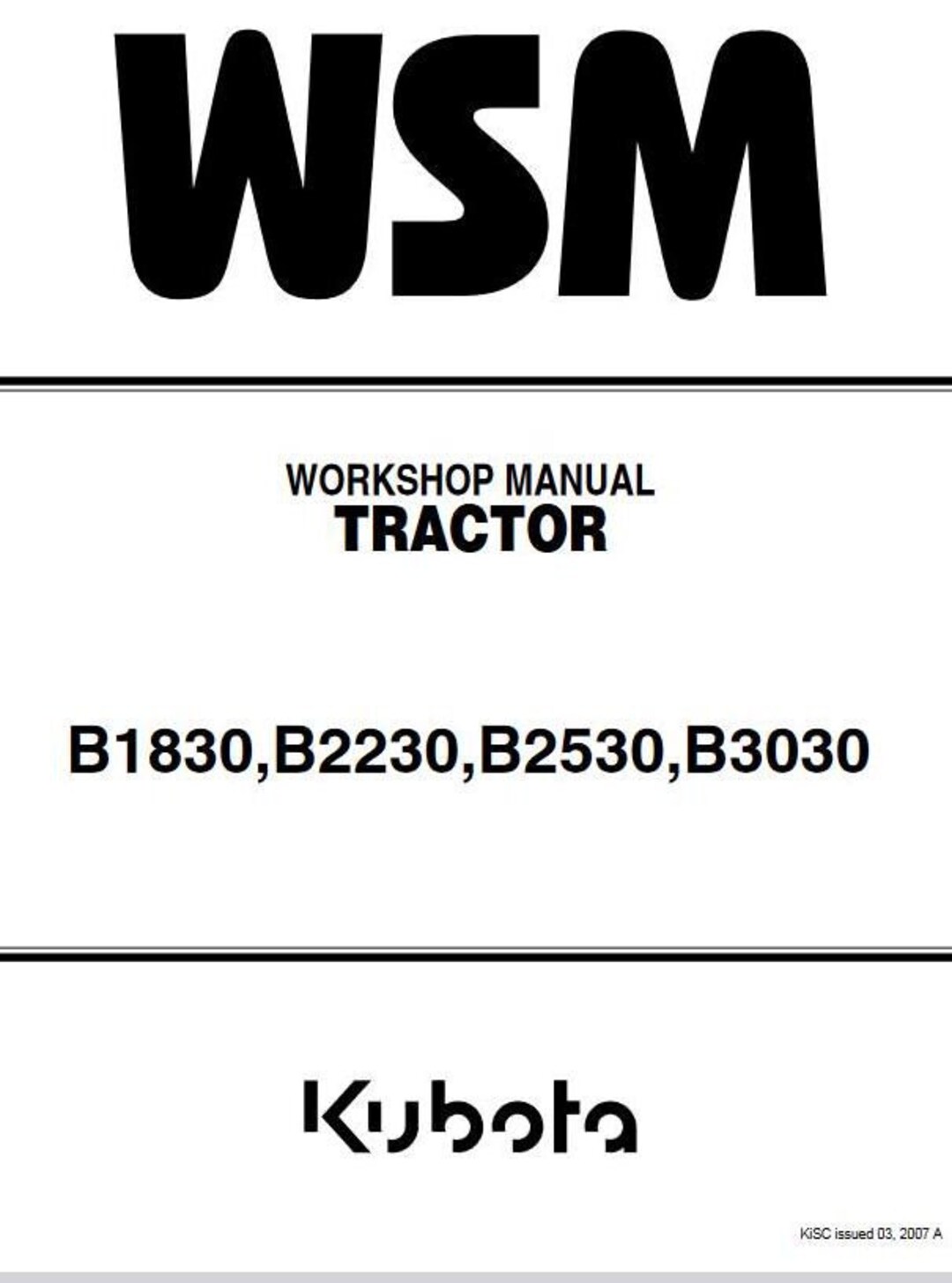 Kubota B1830 B2230 B2530 B3030 Tractors Workshop Manual Download