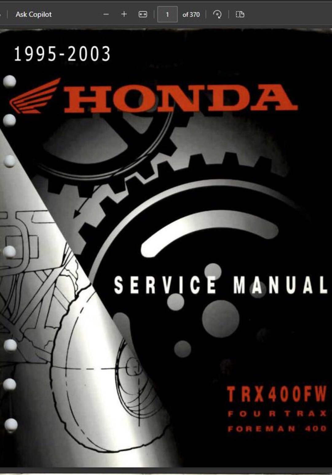 1995-2003 Honda Trx400fw Fourtrax Foreman 400 Service Shop Repair