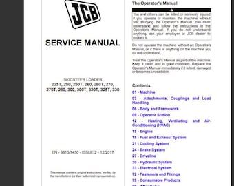 JCB SERVICE Manual for 225T, 250, 260, 270, 280, 300T, 320T,325T, 330 Skid Steer Loader Download PDF