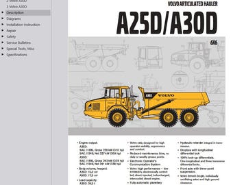 Volvo A30D Articulated Haulers Dump Truck ADT Service Repair Workshop Manual PDF Download