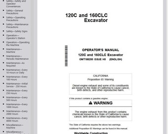 Owners - 120C 160CLC John Deere Excavator Manual Operations Operators PDF Download