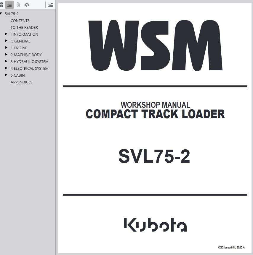 WSM - SVL75-2 Kubota Compact Track Loaders Workshop Manual Service