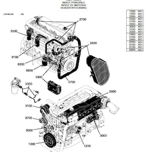 May include: A black and white diagram of a marine engine with numbered parts labeled with part numbers and descriptions. The diagram shows the engine's components, including the engine block, exhaust manifold, and air intake.