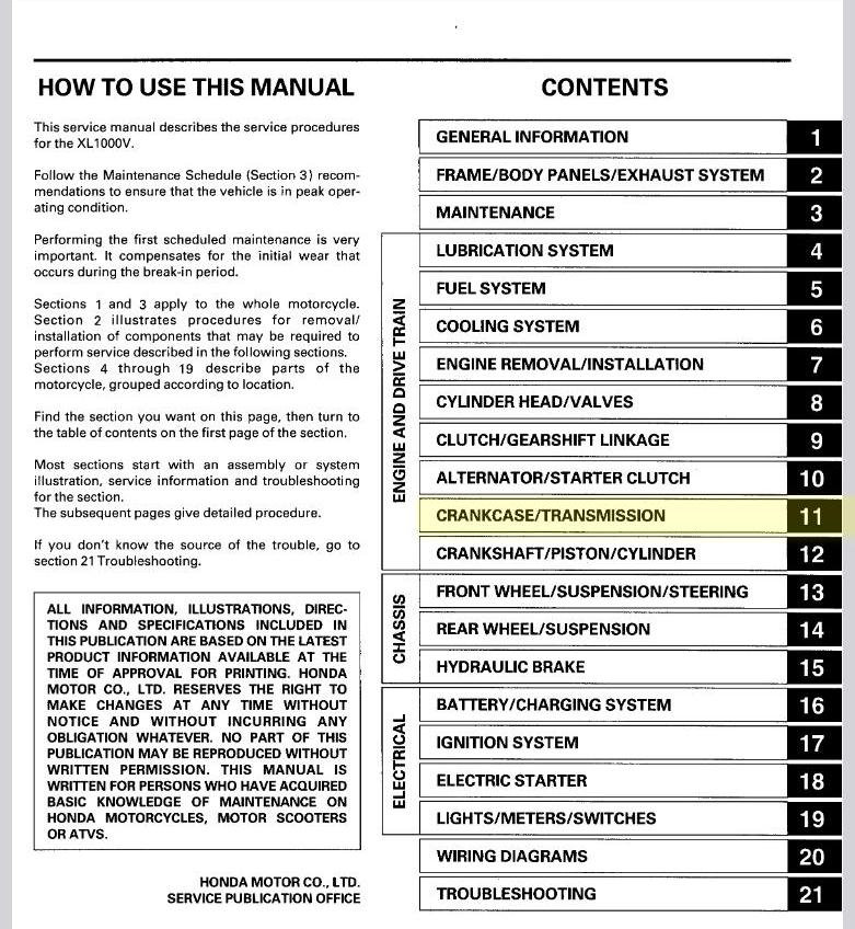 Honda XL1000V Varadero 1999- 2004 Service Repair Manual Pdf
