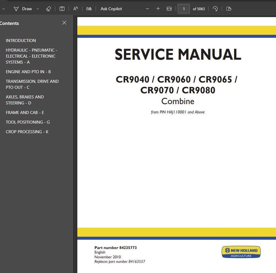CR9040 CR9060 CR9065 CR9070 CR9080 Combines New Holland Service Repair Manual PDF Download