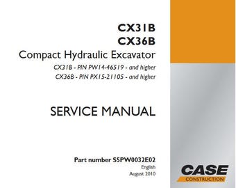 Case CX31B, CX36B Compact Excavator Service Shop Repair Manual pdf Download