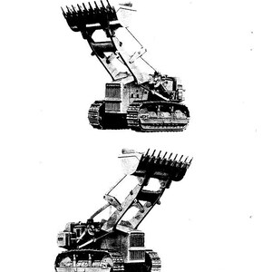 May include: Two black and white illustrations of a tracked excavator with a raised bucket. The excavator has a large bucket with teeth, a cab, and a long arm. The illustrations are labelled with the numbers "01-02" and "D75".