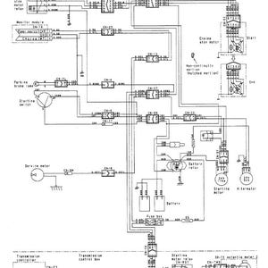 May include: An electrical schematic diagram showing the layout of various components such as relays, motors, and a battery. The diagram uses lines and symbols to illustrate the connections and flow of electricity within a system.