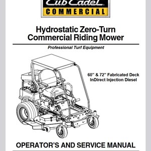 CUB CADET 60&quot;, 72&quot; Diesel Hydrostatic Zero-Turn Commercial Riding Mower Operators Owners Service Repair Manual pdf Download