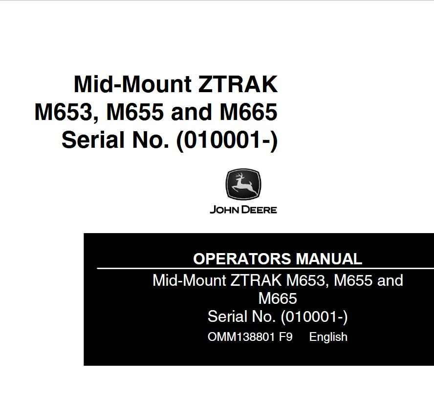 Operators - M653, M655, M665 ZTRAK Mid-mount Riding Lawn Mowers