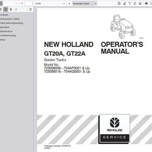 Operators - GT20A, GT22A Garden Tractors New Holland Owners Operation Maintenance Manual PDF Download