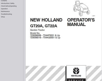 Operators - GT20A, GT22A Garden Tractors New Holland Owners Operation Maintenance Manual PDF Download
