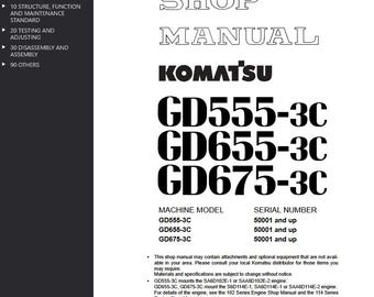 Komatsu GD555-3A GD655-3A GD675-3A GD555-3C GD655-3C GD675-3C Shop Manual Motor Graders PDF Download Service Repair