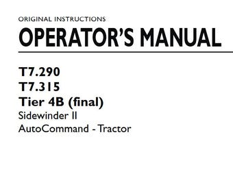 Operators - T7.290 T7.315 Tier 4B Tractors New Holland Owners Operation Manual PDF Download