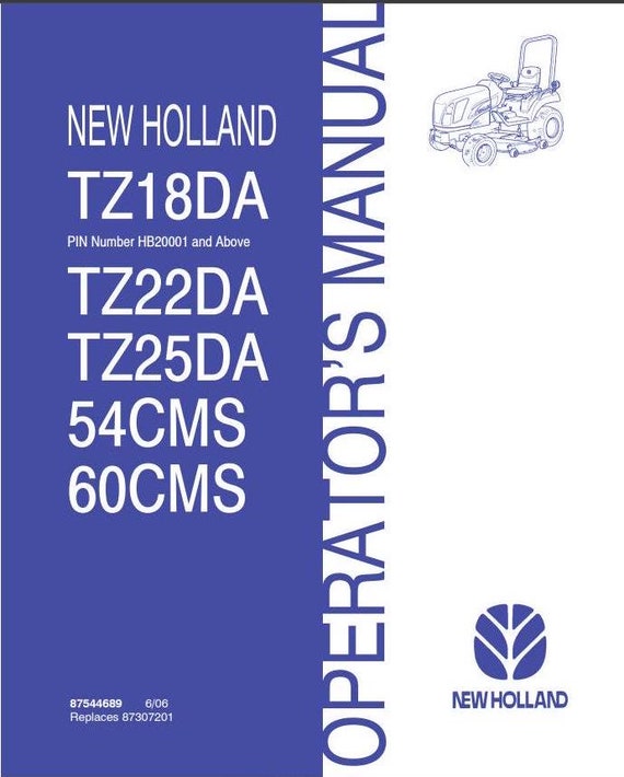 New Holland TZ18DA, TZ22DA, TZ25DA Tractors Operators and