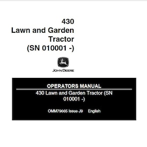 Operators - 430 Lawn and Garden Tractors Mowers John Deere Owners Users Operations Manual PDF Download
