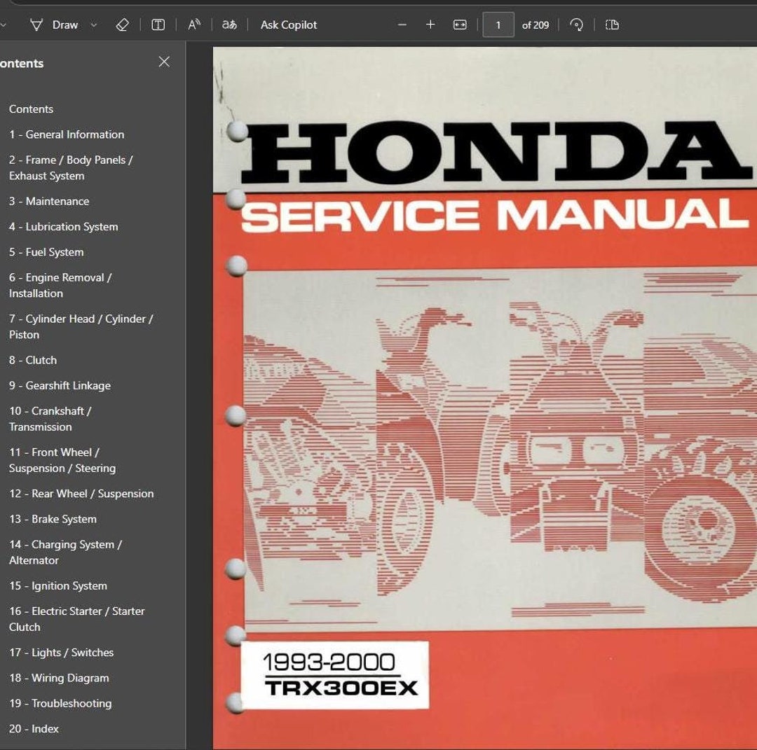 1993-2000 Honda Trx300ex Service Shop Repair Manual Pdf Download