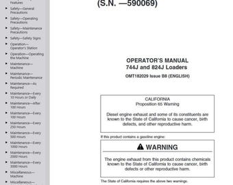 Owners - 744J 824J Loaders Operators Manual John Deere Operations Users Instructions PDF Download