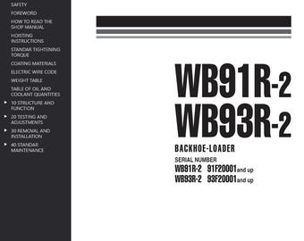 Komatsu WB91R-2, WB93R-2 Shop Manual Backhoe Loader PDF Download Service Repair