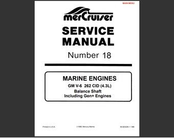 MERCURY MerCruiser Service Manual #18 GM V-6 262 CID 4.3L Balance Shaft Gen+ Engines pdf Download Number 18