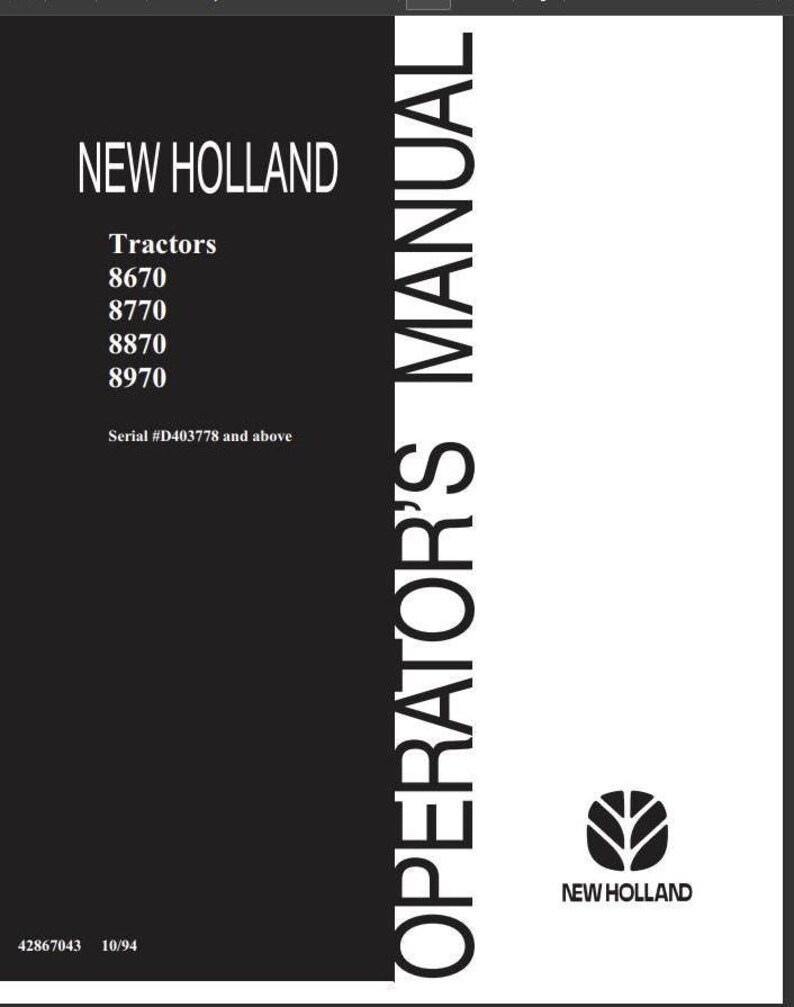 New Holland 8670 8770 8870 8790 Tractors Operators and Maintenance ...