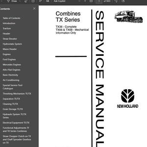 TX36 Combine Harvester New Holland Service Repair Manual PDF Download
