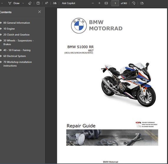BMW S 1000 RR K67 Workshop Service Manual Repair PDF Digital
